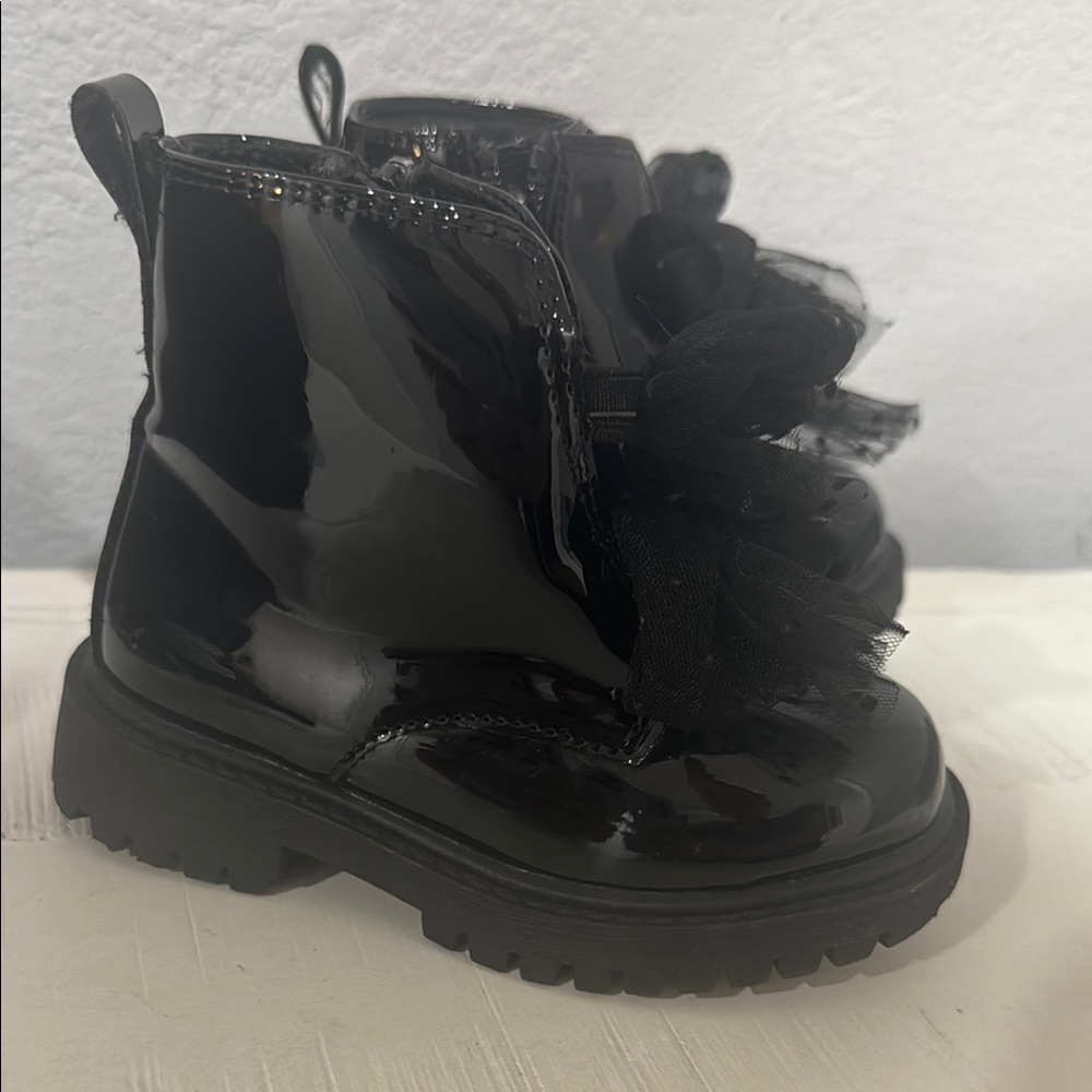 Kids Black Patent Leather Boots